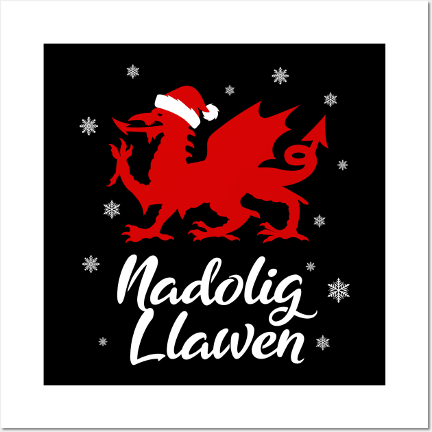 Nadolig Llawen Wales Welsh Cymru Merry Christmas Dragon Wall Art by Welsh Jay